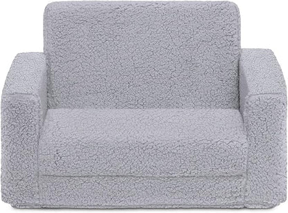 Delta Children Cozee Flip-Out Sherpa 2-in-1 Convertible Chair to Lounger for Kids, Grey