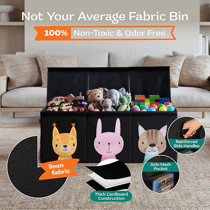 SoftOwl Extra Large Toy Storage Organizer with Lid - Sturdy, Collapsible Toy Chest Storage Box with Cute Design - Toys Bin with Dividers for Kids, Boys, Girls, Nursery, Bedroom, Play room 37"x16"x14"