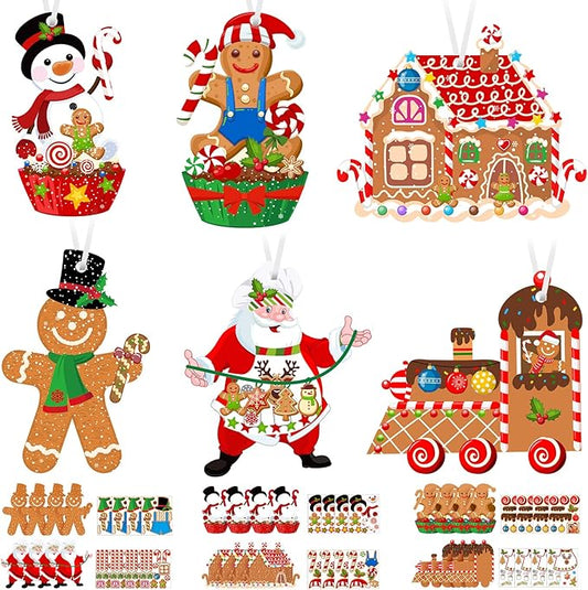 Civaner 24 Sets Christmas Craft Kit for Kids Gingerbread Ornaments Christmas Tree Decorations DIY Gingerbread House Crafts Kit Xmas Gift for Kids Classroom Activities Holiday Party Supplies