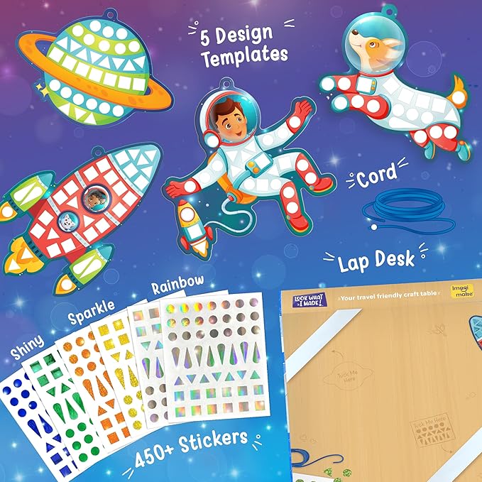Imagimake Mirror Mosaic Space Theme Kids Art Set | DIY Craft Kit with Foil Stickers | Birthday Gift for Boys and Girls Ages 3-8 | Travel Toys | Crafts for Kids Ages 4-8