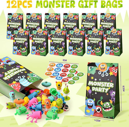 Monster Party Favors Birthday Supplies Gift Bags Finger Puppets Spring Launchers Toys Monster Big Eye Ring Slap Bracelets Tattoo Stickers Inc, Monster Party Decorations Birthday Favors for Kids