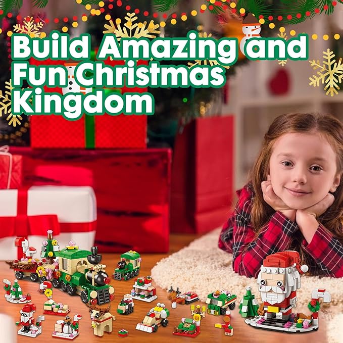 Calendar 2024 Christmas Building Blocks Set, 6 IN 1 Christmas Toys, Building Blocks Toys Holiday Countdown Calendars, Ideas Gift for for Teens Boys Girls 6-12 Year (Small Train)