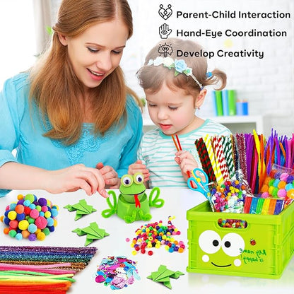 FUNZBO Arts and Crafts Supplies for Kids - Craft Kits with Pipe Cleaners, Popsicle Stickers, Construction Paper, Pom Poms & Googly Eyes, All in One Homeschool Supplies, Gifts for Girls & Boys Age 4+