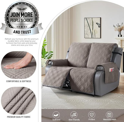 TAOCOCO 100% Waterproof Loveseat Recliner Cover, Non Slip Split Recliner Couch Cover with Elastic Straps, Washable Reclining Sofa Cover Furniture Protector for Kids, Dogs, Pets(2 Seater, Light Brown)