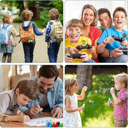 HyDren 194 Pcs Video Game Party Favors Set Include Gift Bags Reusable Straws Bubble Wands Bracelet Keychain Badge Stamps Tattoo Stickers Gift Tags for Kids Birthday Party Supplies