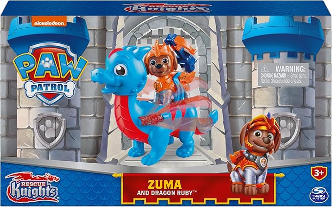 Paw Patrol, Rescue Knights Zuma and Dragon Ruby Action Figures Set, Kids Toys for Ages 3 and up