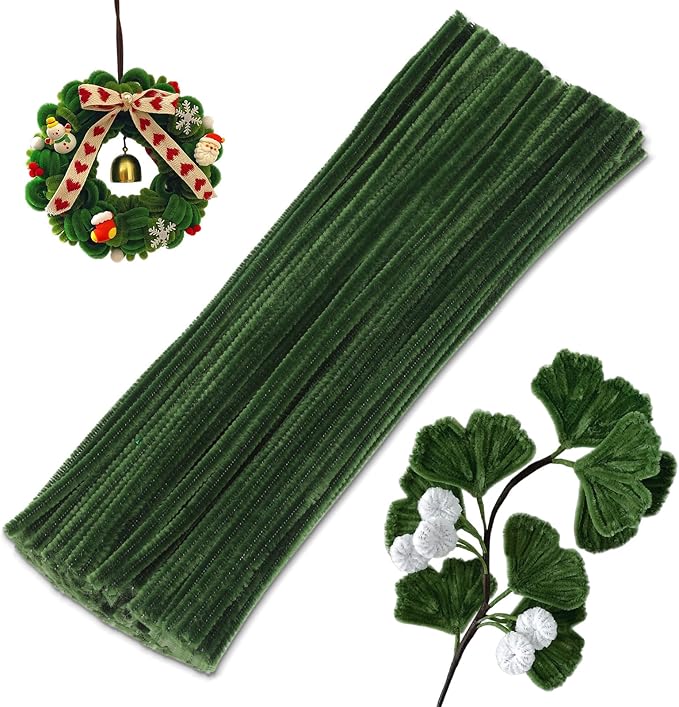 100 Pieces Pipe Cleaners Craft, Sage Green Pipe Cleaners, Chenille Stems for Classroom Craft Supplies Hair Flowers