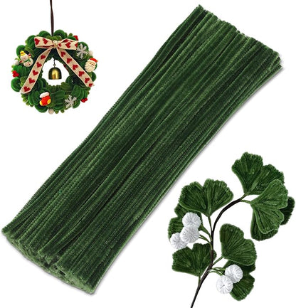 100 Pieces Pipe Cleaners Craft, Sage Green Pipe Cleaners, Chenille Stems for Classroom Craft Supplies Hair Flowers