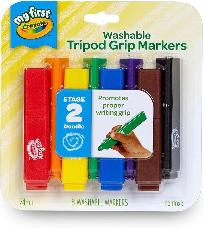 Crayola Triangle Toddler Markers (8ct), Easy Grip Washable Markers for Toddlers, Arts & Crafts Supplies, Coloring Markers for Young Kids