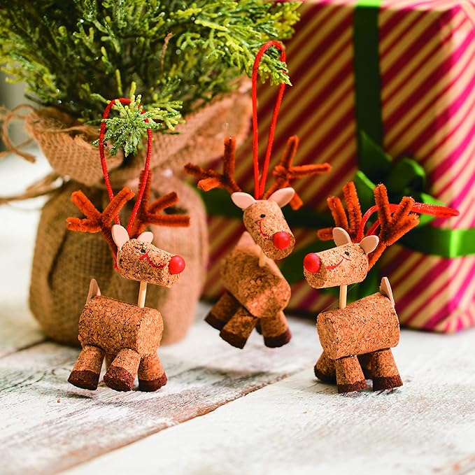 Fun Express Cork Reindeer Christmas Ornament Craft Kits - Makes 12 - Holiday Crafts for Kids