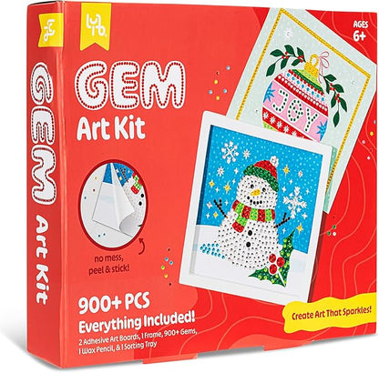 Snowman Gem Art Kit - DIY Sparkling Snowman Craft Set, Pre-Printed Sticky Canvas & Gems, Holiday-Themed Activity, Kids & Adult