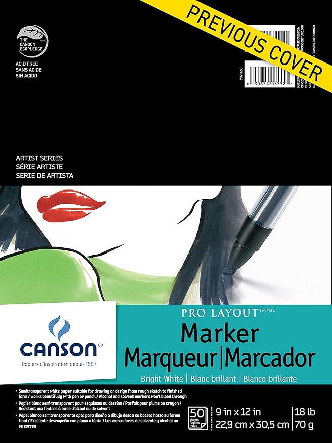 Canson Artist Series Pro Layout Marker Paper, Foldover Pad, 9x12 inches, 50 Sheets (18lb/70g) - Artist Paper for Adults and Students