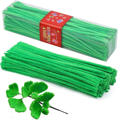 LOKUNN Pipe Cleaners, 200 Pcs Fruit Green Pipe Cleaners Craft Set, Solid Color Chenille Stems, DIY Arts and Crafts with Adhesive Eyes and Storage Box, Christmas Mother's Day Decoration Art Supplies