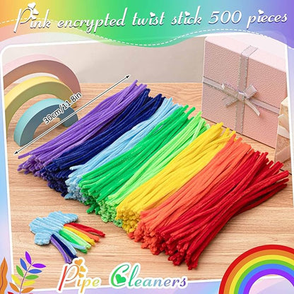 Peryiter 500 Pieces Pipe Cleaners Chenille Stems 12 Inch Craft Supplies Bulk for DIY Art and Craft Projects Creative Gift Wrapping Party Decorations(Rainbow Color,12 Inch)
