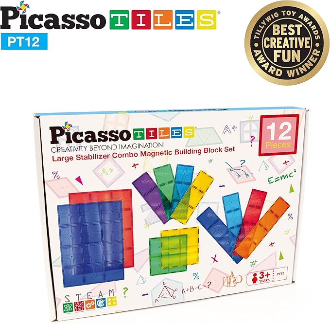 PicassoTiles Kids Toy Magnetic Building Blocks Magnet Tiles Supersized Large Stabilizer Base Jumbo XL Plate Foundation Education Construction Kit Engineering STEM Children Learning Stacking Set