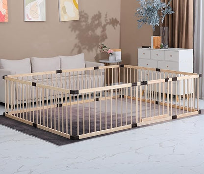 Conabay Large Baby Playpen Play Pen Fence Gate ,Baby Safety Wooden Guard Fence Play Area with Door,Baby Kids Barrier Fencing ,Baby Birthday Gift (180x240CM)