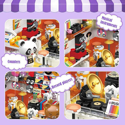 Friends House Building Block Set, Bear Record Shop Business City View Small Brick Model, Mini Construction Toy, Hobbies Christmas Birthday Gift for Teens Children Kids Boys Girls 6+, 554pcs