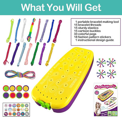 Friendship Bracelet Making Kit Toys, Ages 7 8 9 10 11 12 Year Old Girls Gifts Ideas, Birthday Present for Teen Girl, Arts and Crafts String Maker Tool, Bracelet DIY, Kids Travel Activity Set