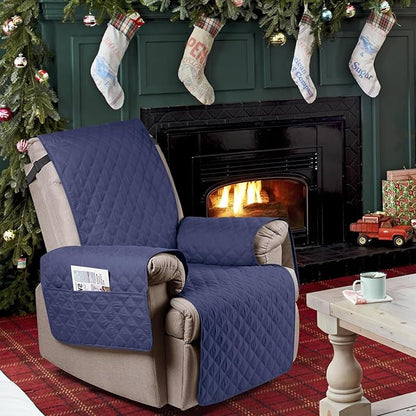 Ruaozz 100% Waterproof Recliner Chair Cover Non-Slip Reclining Cover for Recliner Chair Washable Chair Seat Cover with Elastic Straps for Kids, Dogs, Pets (Ocean Blue, 23'')