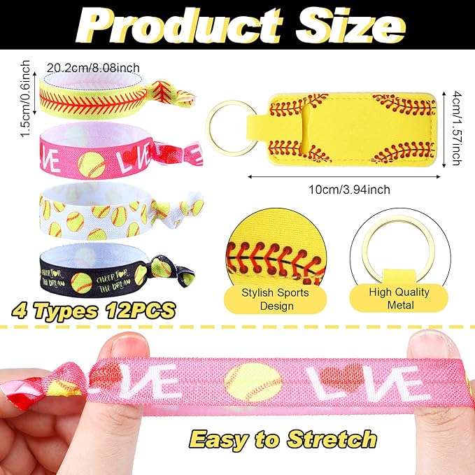 Nuogo 60 Pcs Softball Party Favors Softball Gifts for Team Girls Bulk Include 12 Softball Cosmetic Bag 12 Softball Keychains 12 Softball Hair Scrunchies 12 Softball Hair Ties 12 Softball Bracelets