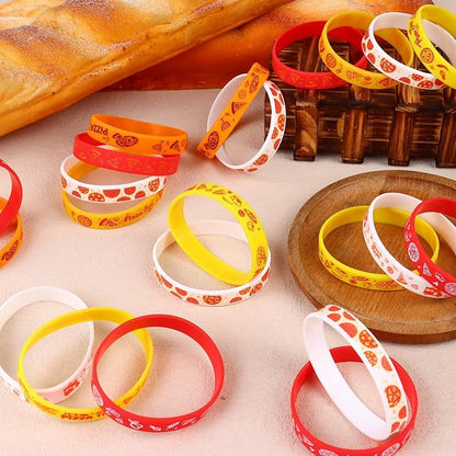 48Pcs Pizza Party Wristbands Silicone Bracelets Pizza Birthday Party Supplies Pizza Theme Stretch Bracelets Gifts for Women Men Teen Pizza Party Favors School Prizes, 8 Styles