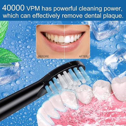 Electric Toothbrush, with 8 Replacement Brush Heads and 1 Travel Box,Sonic Toothbrush for Adults and Kids,Portable Rechargeable Toothbrush for Travel (Black)