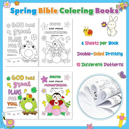 Dvbonike 24Pcs Spring Bible Coloring Books - Religious DIY Color-in Pages Booklet Bulk Drawing Holiday Christian Theme Activity Supplies for Sunday School Classroom Reward Artwork Gift