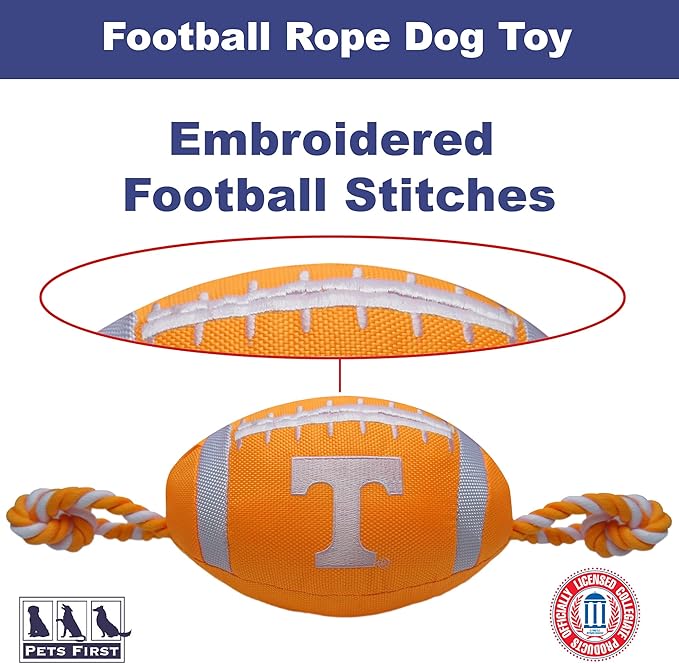 Pets First NCAA Tennessee Volunteers Football Dog Toy, Tough Quality Nylon Materials, Strong Pull Ropes, Inner Squeaker, Collegiate Team Color