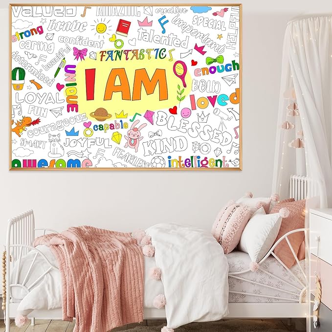 Naozinebi Positive Affirmations Coloring Poster for Children Kids Giant Coloring Poster Large Positive Coloring Tablecloth Jumbo Coloring Books for kids Classroom Home Birthday Party Supplies Favor