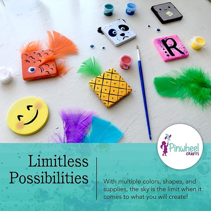 Pinwheel Crafts Magnetic Mini Tile Art Kit - DIY Kids Arts and Crafts Painting Kit - Decorate Cute Refrigerator or School Locker Magnets, Mini Art Items - Paint for Party Favors or Birthday Gifts