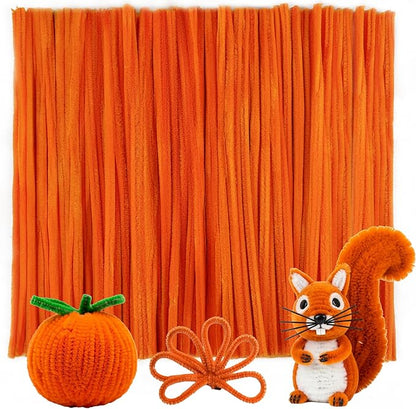 Caydo 200 Pieces Orange Pipe Cleaners for Flowers Making, Craft Chenille Stems for Kids Creative DIY Art Crafts and Home Decorations (12 Inch x 6 mm)