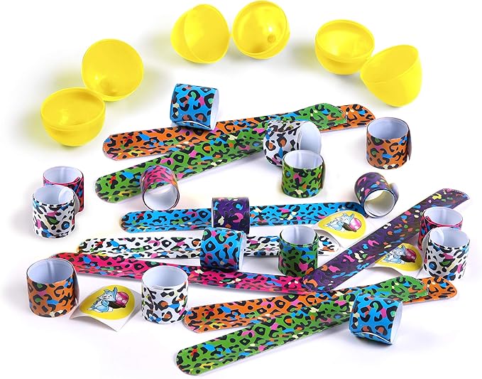 Giraffe 100 Pack Premium Prefilled Easter Eggs - Toy Filled Bulk Plastic Eggs for Kids with Slap Bracelets, Stickers, Light Up Rings - Perfect for Easter Egg Hunts - Bulk Prefilled Easter Eggs Toys!