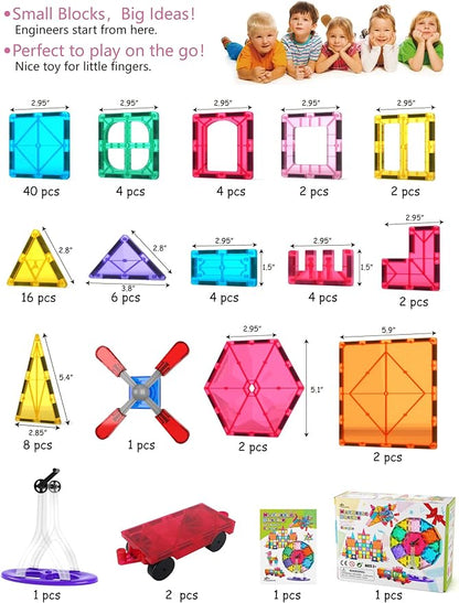 Jasonwell 100pcs Magnetic Tiles Building Blocks Set for Boys Girls Preschool Educational Magnet Construction Kit Stacking STEM Toys Christmas Birthday Gift for Kids Toddler 3 4 5 6 7 8 9 10 + Year Old