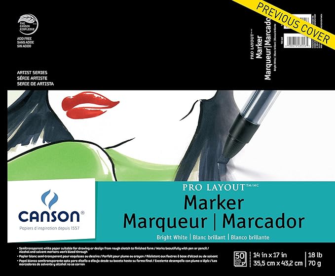Canson Artist Series Pro Layout Marker Pad, 14” x 17”, Fold-Over Cover, 50 Sheets (100511049), 14" x 17", White