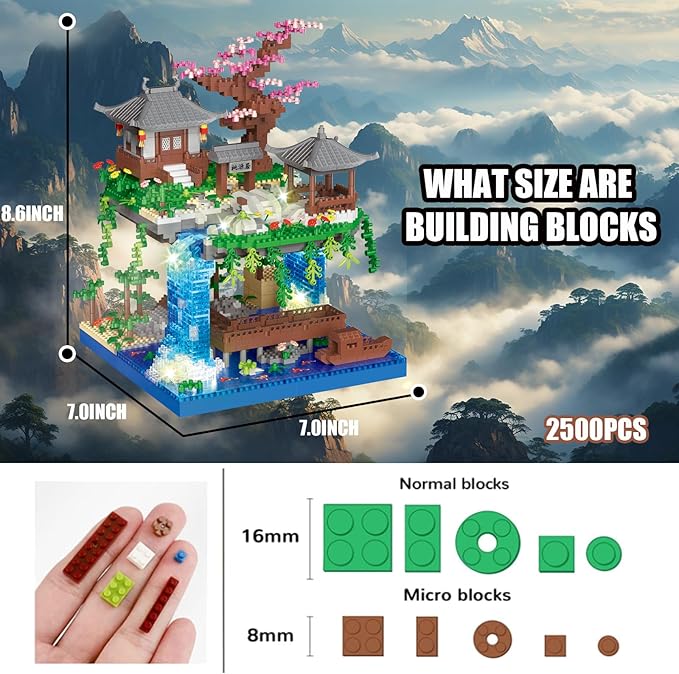 Beego Cherry Blossom Bonsai Tree Architecture Mini Building Kit Set, Chinese Peach BlossomArchitecture Building Blocks with Light, Japanese Sakura Tree House Gift for Adults, Teen(2500PCS)