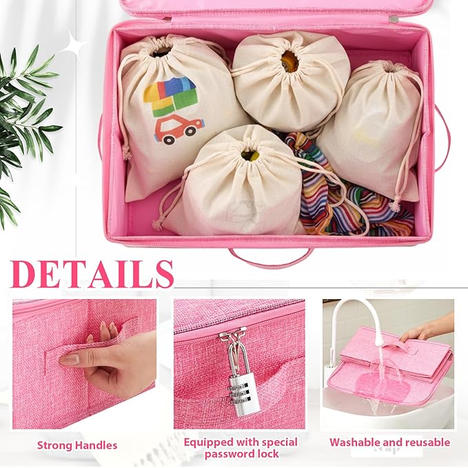 Briwooody Discreet Lockable Toy Bag Storage Organizer Toy Bag Storage Bins Case with Zipper Lid for Women and Men Clothes Container(Pink,15 x 10 x 6.3 Inch)