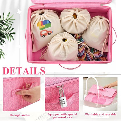 Briwooody Discreet Lockable Toy Bag Storage Organizer Toy Bag Storage Bins Case with Zipper Lid for Women and Men Clothes Container(Pink,15 x 10 x 6.3 Inch)