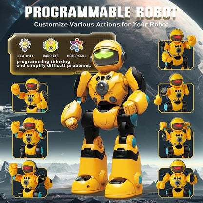 RC Robot Toys for Kids Ages 3 4 5-7 Year Old Magic Record Voice Function, Remote Control Robots Toy for Boys and Girls Programmable Music Dance Interactive Warrior Robo Birthday Gift for Toddler