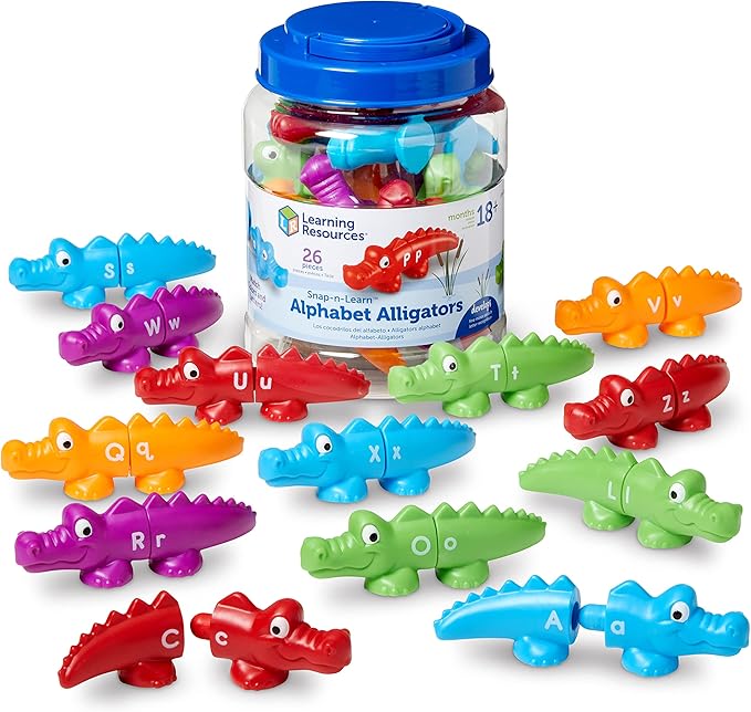 Learning Resources Snap-n-Learn Alphabet Alligators, Fine Motor Toy, 26 Double-Sidedpiece, Ages 18 Months +, Multicolor