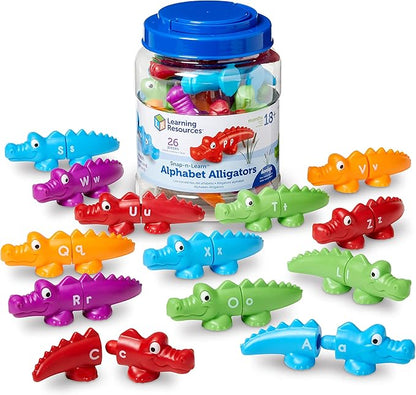Learning Resources Snap-n-Learn Alphabet Alligators, Fine Motor Toy, 26 Double-Sidedpiece, Ages 18 Months +, Multicolor