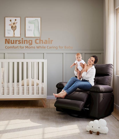 Electric Recliner Chair - 360° Rocker Swivel Recliner with Heat and Massage, PU Leather Large Recliner for Adults, Comfortable Lazy Chair with 1.5X Sponge Filling for Living Room