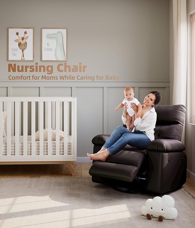 Electric Recliner Chair - 360° Rocker Swivel Recliner with Heat and Massage, PU Leather Large Power Recliner for Adults, Comfortable Lazy Chair with 1.5X Sponge Filling for Living Room