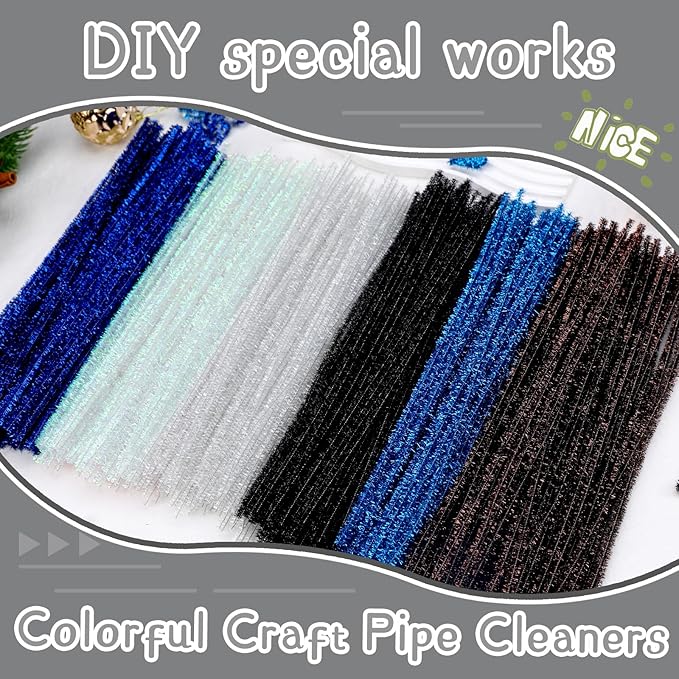 Hssugi Pipe Cleaners, 100PCS Christmas Pipe Cleaners Craft Supplies, Glitter White Pipe Cleaners Bulk Fuzzy Sticks for DIY Art and Craft Projects Home Decoration