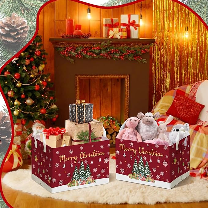 Christmas Tree Storage Basket with Snowflakes, Christmas Decorative Clothes Storage Cube for Nursery , Waterproof Rectangular Toy Box for Boys Girls, Christmas Gifts Storage Box, Winter Party Supply