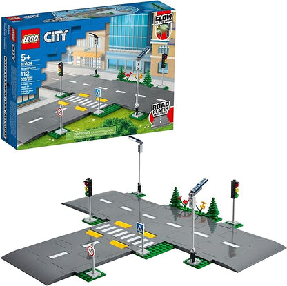 LEGO City Road Plates 60304 - Building Toy Set, Featuring Traffic Lights, Trees, Glow in The Dark Bricks, Combine City Series Sets, Great Gift for Kids, Boys, and Girls Ages 5+