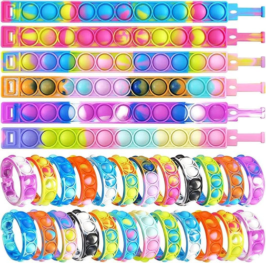 120 Pcs Random Pop Fidget Toy Fidget Bracelet, Sensory Toys，Mochi Squishies，Wearable Push Poping Bubble Sensory Toys Stress Relief Finger Press Silicone Wristband for Kids and AdultsADHDAutism Anxiety