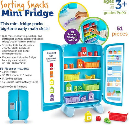 Learning Resources Sorting Snacks Mini Fridge, Educational Snack Toys, Fine Motor Toys, Food Toys, Gifts for Kids, Ages 3+, 51 Pieces