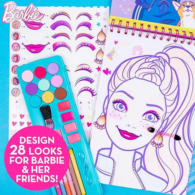 Horizon Group USA Barbie Makeup Artist Magazine, Create Your Own Hair & Makeup Looks Using 130+ Stencils, 180+ Stickers, Crayons, Pretend Makeup & More