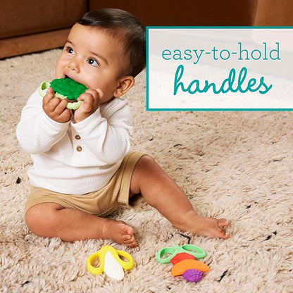 Infantino Farmers Market Teether Gift Set - Set of 3 BPA-Free Fruit & Veggie Textured Silicone Teethers for Soothing Sore Gums, Multicolor