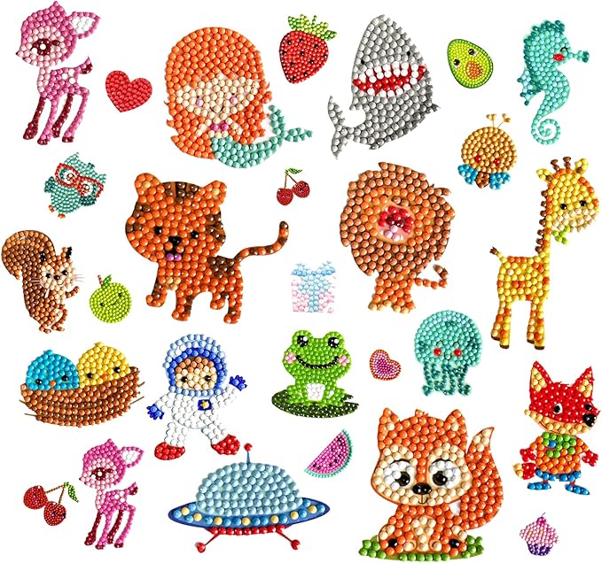 sinceroduct 80pcs Diamond Stickers for Kids - 5D DIY Gem Art Kits, Safe and Colorful Crafts for Girls, Boys, and Beginners